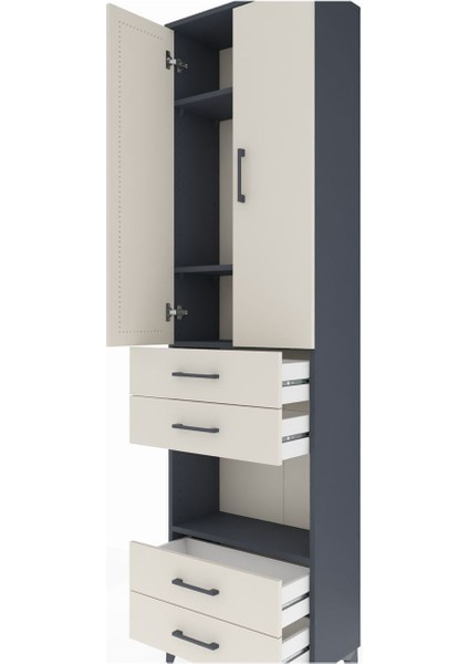 Arges Dolap 4 Raflı 4 Çekmeceli 2 Kapaklı 60X30X221 Antrasit-Aytaşı indirimleri