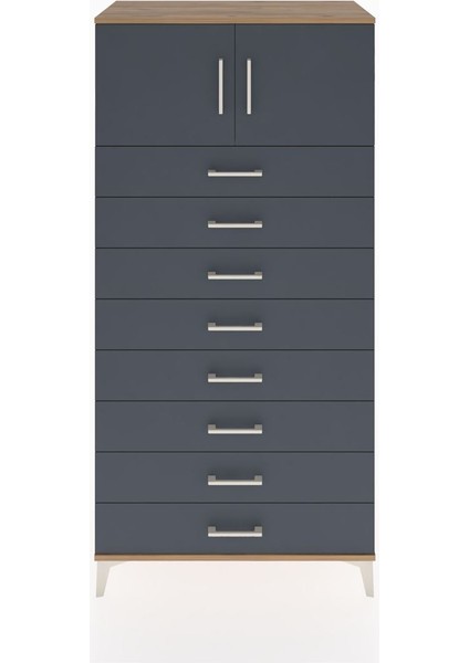 Hyperion Dolap Tek Raflı 8 Çekmeceli 2 Kapaklı 88X44X182 Çam-Antrasit