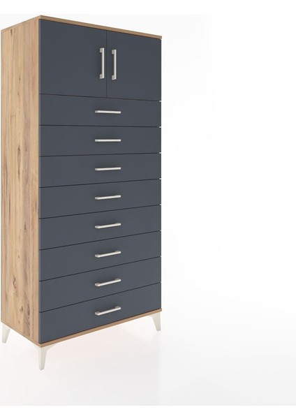 Hyperion Dolap Tek Raflı 8 Çekmeceli 2 Kapaklı 88X44X182 Çam-Antrasit fiyatları