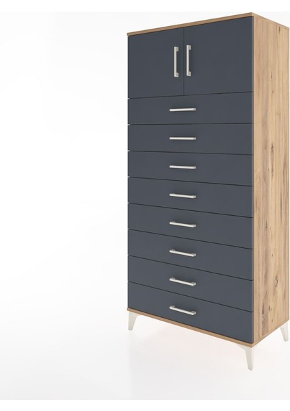 Hyperion Dolap Tek Raflı 8 Çekmeceli 2 Kapaklı 88X44X182 Çam-Antrasit modelleri