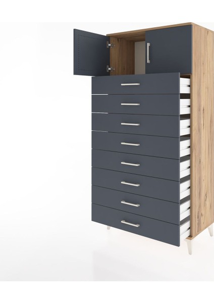 Hyperion Dolap Tek Raflı 8 Çekmeceli 2 Kapaklı 88X44X182 Çam-Antrasit fırsatları