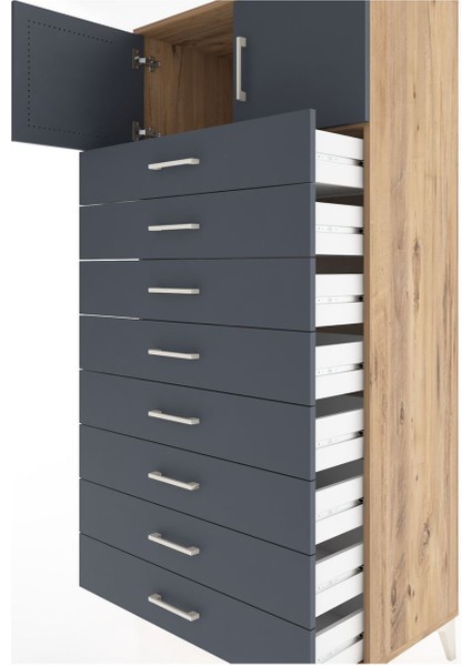 Hyperion Dolap Tek Raflı 8 Çekmeceli 2 Kapaklı 88X44X182 Çam-Antrasit indirimleri