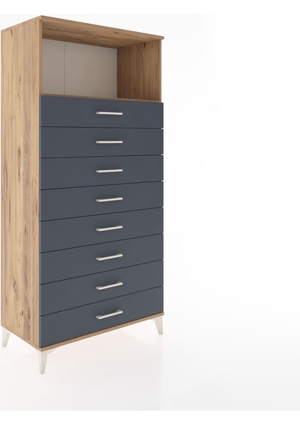 Hyperion Dolap Tek Raflı 8 Çekmeceli 88X44X182 Çam-Antrasit fiyatları