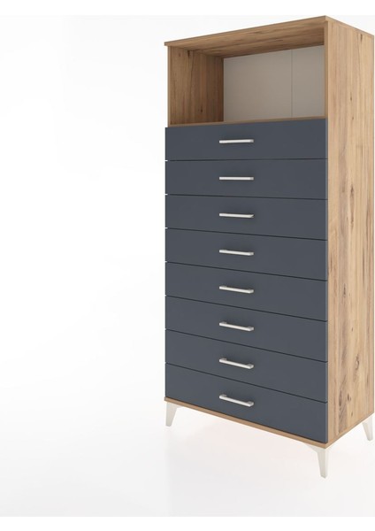 Hyperion Dolap Tek Raflı 8 Çekmeceli 88X44X182 Çam-Antrasit modelleri