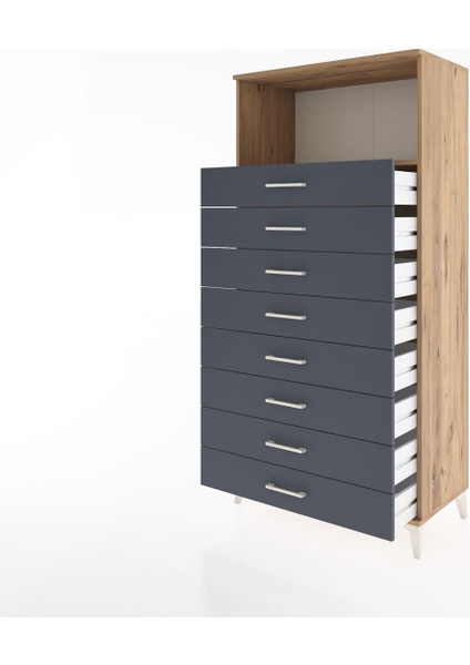 Hyperion Dolap Tek Raflı 8 Çekmeceli 88X44X182 Çam-Antrasit fırsatları