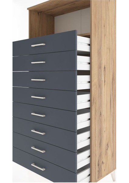 Hyperion Dolap Tek Raflı 8 Çekmeceli 88X44X182 Çam-Antrasit indirimleri