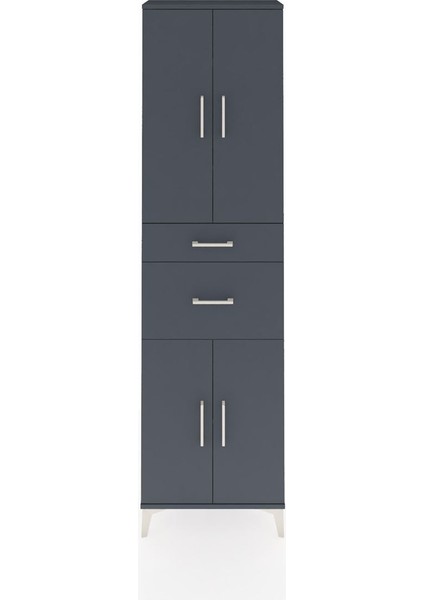 Arges Dolap 4 Raflı 2 Çekmeceli 4 Kapaklı 60X30X221 Antrasit-Antrasit