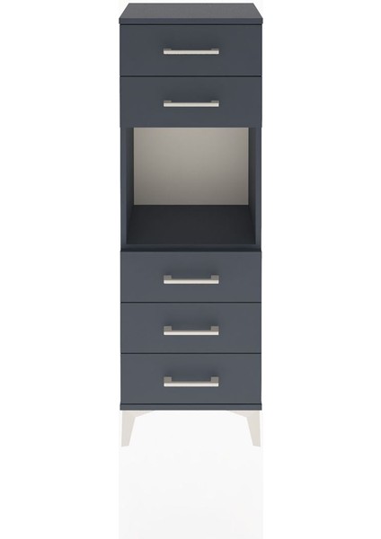 Arges Dolap Tek Raflı 5 Çekmeceli 44X30X134 Antrasit-Antrasit