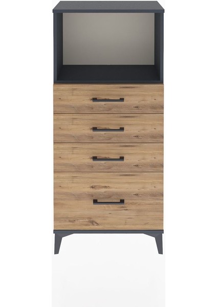 Arges Dolap Tek Raflı 4 Çekmeceli 60X30X134 Antrasit-Çam