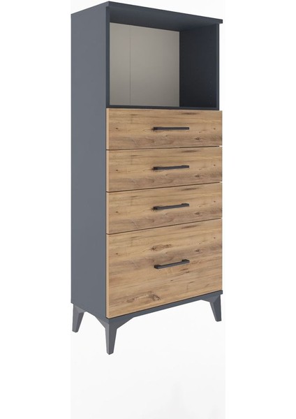 Arges Dolap Tek Raflı 4 Çekmeceli 60X30X134 Antrasit-Çam fiyatları