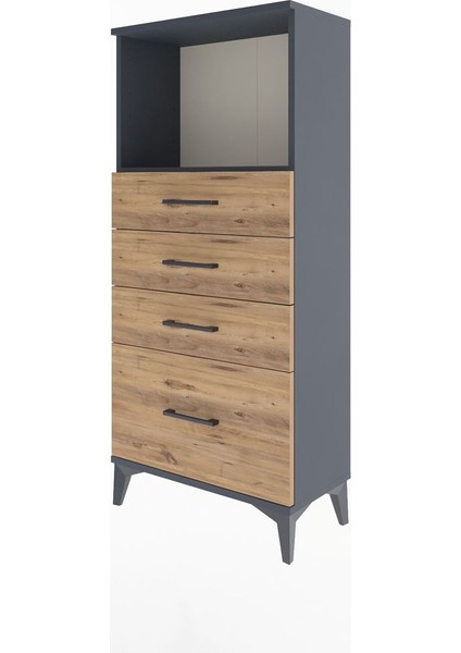 Arges Dolap Tek Raflı 4 Çekmeceli 60X30X134 Antrasit-Çam modelleri