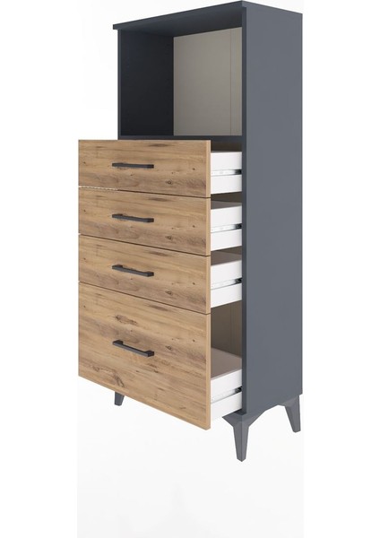 Arges Dolap Tek Raflı 4 Çekmeceli 60X30X134 Antrasit-Çam fırsatları