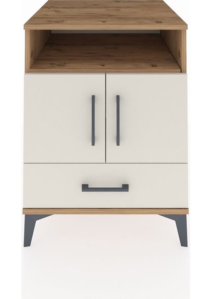 Kronos Komodin 3 Raflı Tek Çekmeceli 2 Kapaklı 60X59X80 Çam-Aytaşı