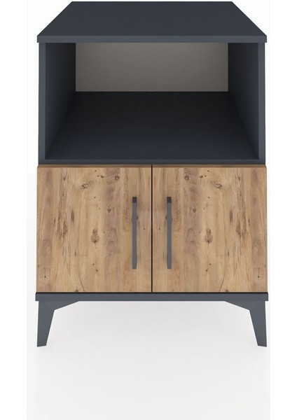 Kronos Komodin 2 Raflı 2 Kapaklı 60X59X80 Antrasit-Çam