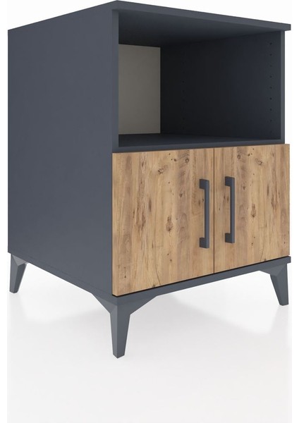 Kronos Komodin 2 Raflı 2 Kapaklı 60X59X80 Antrasit-Çam fiyatları