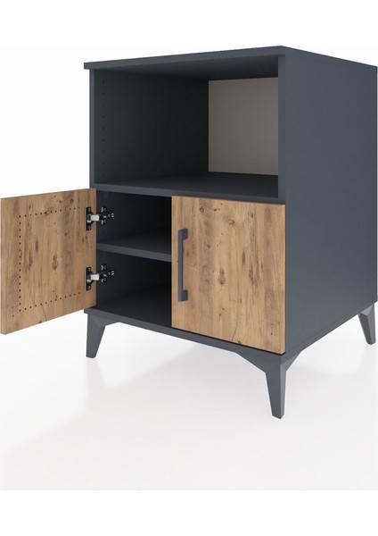 Kronos Komodin 2 Raflı 2 Kapaklı 60X59X80 Antrasit-Çam fırsatları