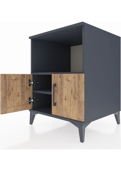 Kronos Komodin 2 Raflı 2 Kapaklı 60X59X80 Antrasit-Çam indirimleri