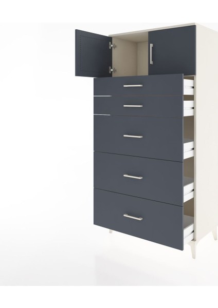 Hyperion Dolap Tek Raflı 5 Çekmeceli 2 Kapaklı 88X44X182 Aytaşı-Antrasit fırsatları