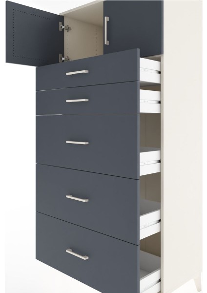 Hyperion Dolap Tek Raflı 5 Çekmeceli 2 Kapaklı 88X44X182 Aytaşı-Antrasit indirimleri