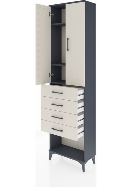 Arges Dolap 3 Raflı 4 Çekmeceli 2 Kapaklı 60X30X221 Antrasit-Aytaşı fırsatları