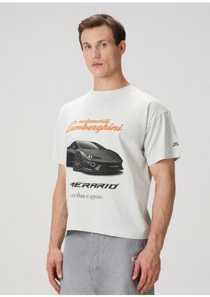 Beyaz Lamborghini Baskılı T-Shirt modelleri