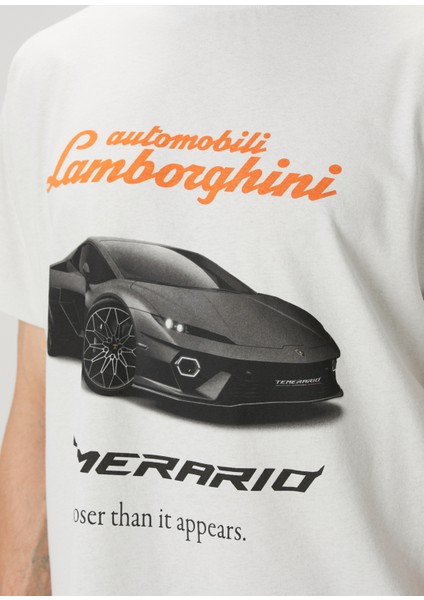 Beyaz Lamborghini Baskılı T-Shirt indirimleri