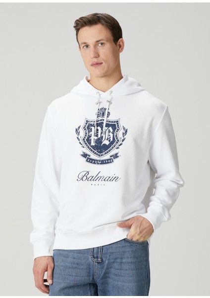 Beyaz Kapüşonlu Sweatshirt