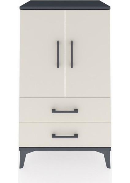 Hyperion Komodin 2 Raflı 2 Çekmeceli 2 Kapaklı 60X44X106 Antrasit-Aytaşı