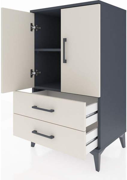 Hyperion Komodin 2 Raflı 2 Çekmeceli 2 Kapaklı 60X44X106 Antrasit-Aytaşı fırsatları