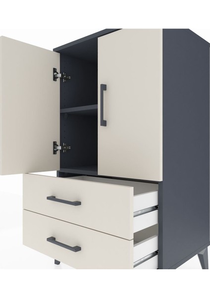 Hyperion Komodin 2 Raflı 2 Çekmeceli 2 Kapaklı 60X44X106 Antrasit-Aytaşı indirimleri