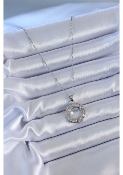 316L Çelik Gümüş Renk Zirkon Taşlı Model Kadın Kolye fiyatları