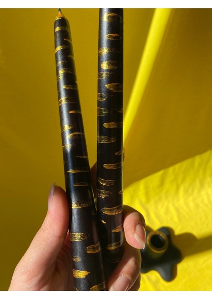 Gold Siyah Zebra Desenli 2’li Şamdan Mum ve Şamdan 4lü Set fırsatları