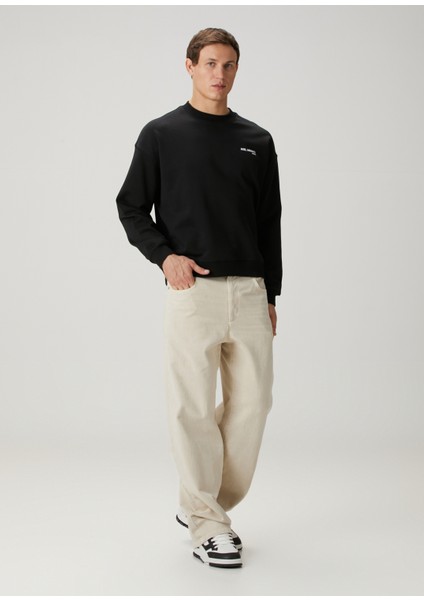 Siyah Logo Baskılı Organik Pamuk Sweatshirt fiyatları