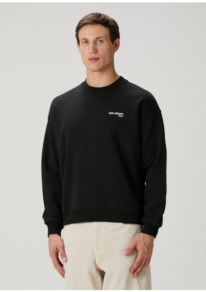 Siyah Logo Baskılı Organik Pamuk Sweatshirt modelleri