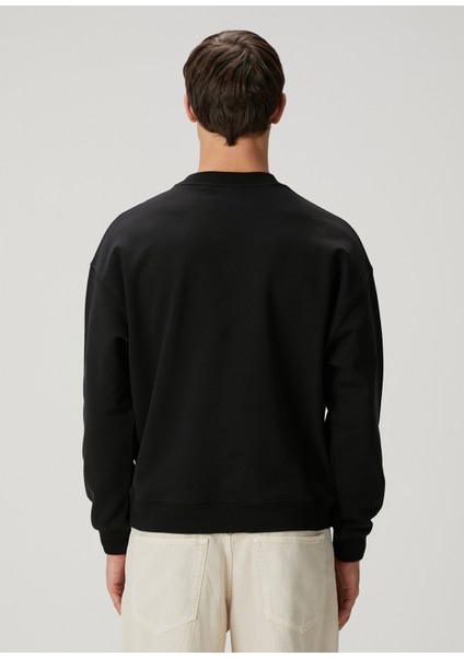 Siyah Logo Baskılı Organik Pamuk Sweatshirt fırsatları