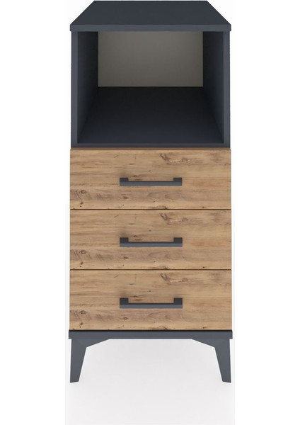 Kronos Komodin Tek Raflı 3 Çekmeceli 44X59X96 Antrasit-Çam