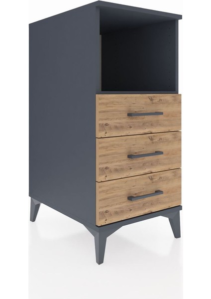 Kronos Komodin Tek Raflı 3 Çekmeceli 44X59X96 Antrasit-Çam fiyatları