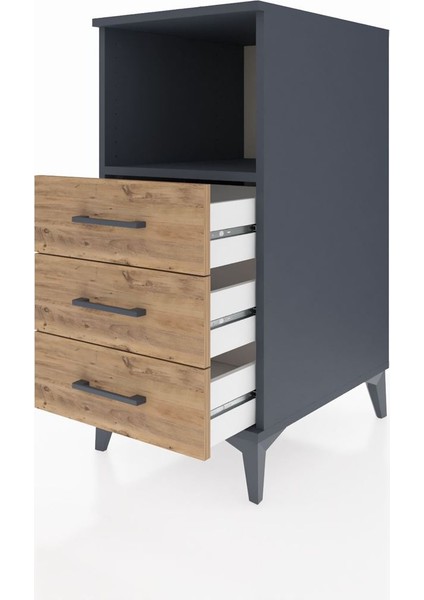 Kronos Komodin Tek Raflı 3 Çekmeceli 44X59X96 Antrasit-Çam fırsatları