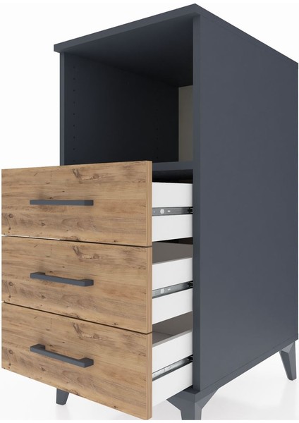 Kronos Komodin Tek Raflı 3 Çekmeceli 44X59X96 Antrasit-Çam indirimleri