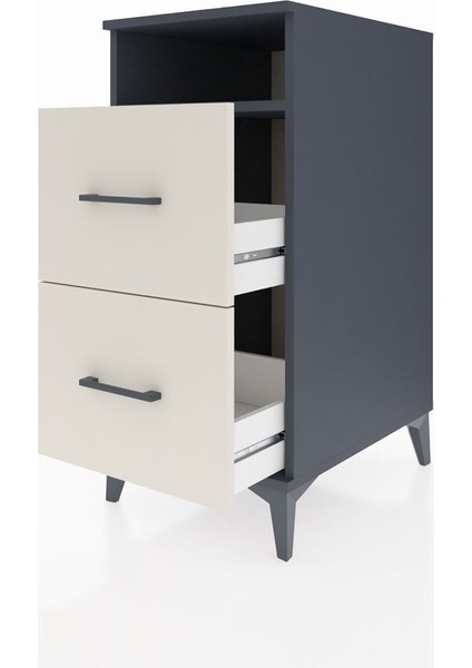 Kronos Komodin Tek Raflı 2 Çekmeceli 44X59X96 Antrasit-Aytaşı fırsatları