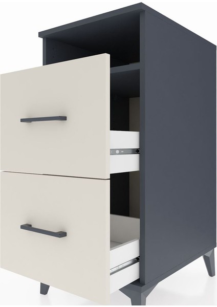Kronos Komodin Tek Raflı 2 Çekmeceli 44X59X96 Antrasit-Aytaşı indirimleri