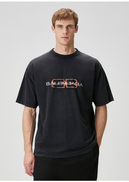 Medium Fit Bb Icon Siyah Logo Baskılı T-Shirt