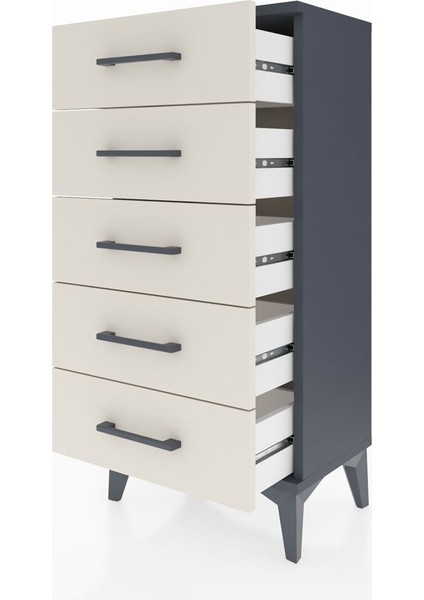 Arges Komodin 5 Çekmeceli 44X30X96 Antrasit-Aytaşı fırsatları