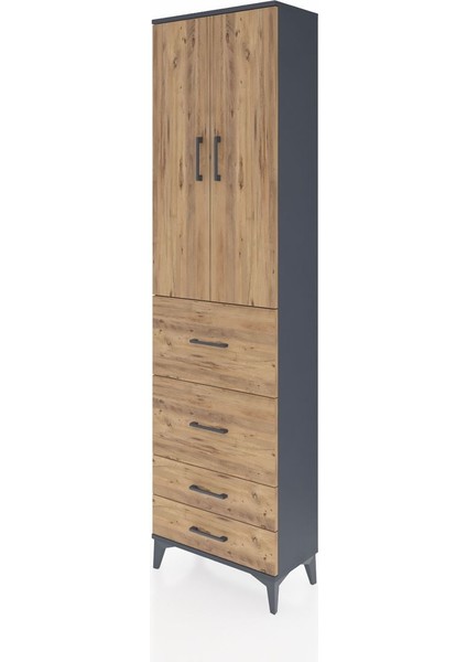 Arges Dolap 2 Raflı 4 Çekmeceli Tek Askılı 60X30X221 Antrasit-Çam modelleri