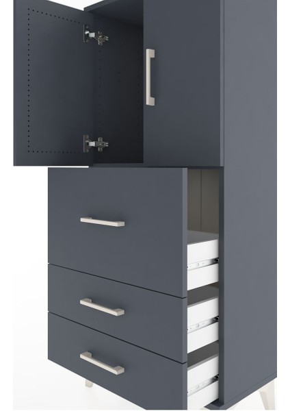 Hyperion Dolap Tek Raflı 3 Çekmeceli 2 Kapaklı 60X44X134 Antrasit-Antrasit indirimleri