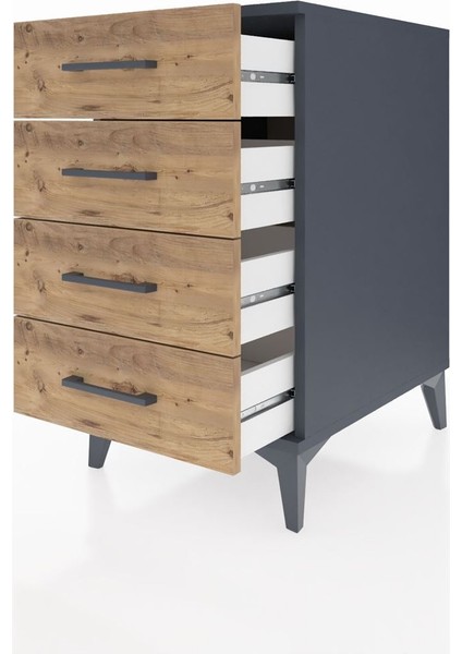 Kronos Komodin 4 Çekmeceli 44X59X80 Antrasit-Çam fırsatları