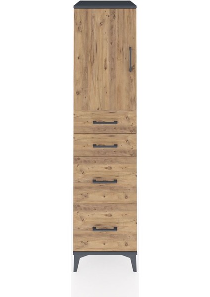 Kronos Dolap Tek Raflı 4 Çekmeceli Tek Kapaklı 44X59X182 Antrasit-Çam