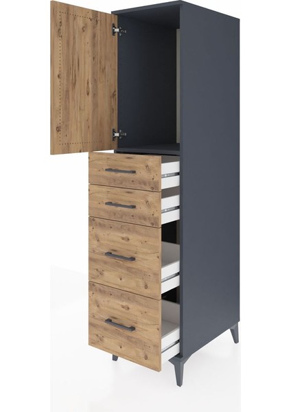 Kronos Dolap Tek Raflı 4 Çekmeceli Tek Kapaklı 44X59X182 Antrasit-Çam fırsatları