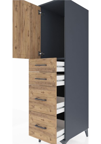 Kronos Dolap Tek Raflı 4 Çekmeceli Tek Kapaklı 44X59X182 Antrasit-Çam indirimleri