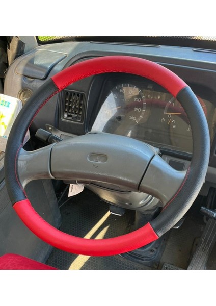 Dikişli Direksiyon Kılıfı Siyah Deri Kırmızı Deri Kırmızı Dikişli Mitsubishi Canter ve 449E Otobüs Için